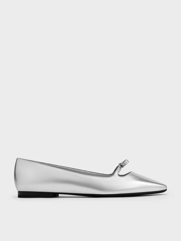 Metallic Bow Square-Toe Ballet Flats - Silver - size 36 - Image 2