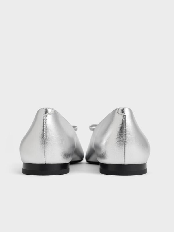 Metallic Bow Square-Toe Ballet Flats - Silver - size 36 - Image 5
