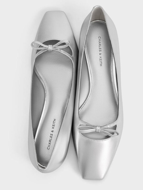 Metallic Bow Square-Toe Ballet Flats - Silver - size 36 - Image 7