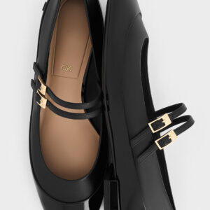 Leather & Patent Double-Strap Mary Jane Flats - SIZE 37