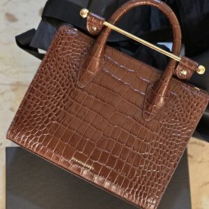 Mini Tote Croc-Embossed Leather Chocolate