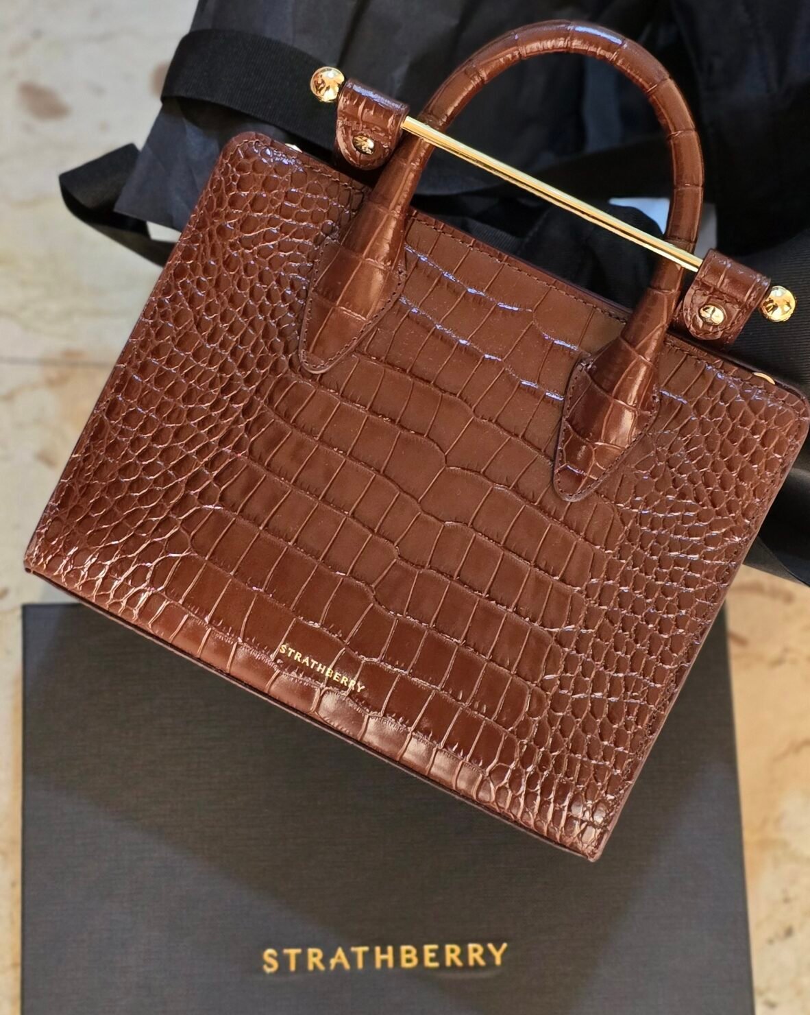 20250508_161432(1) Mini Tote Croc-Embossed Leather Chocolate - Image 1