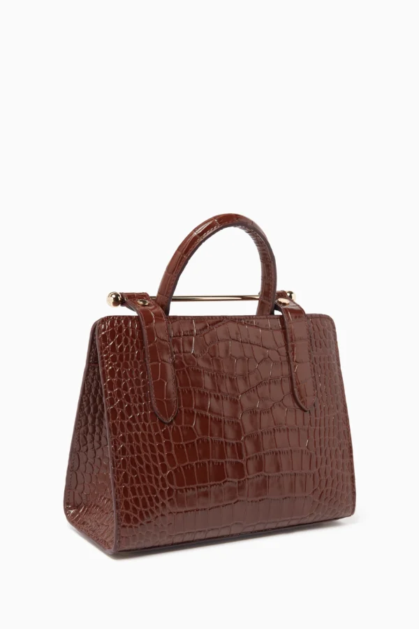 Mini Tote Croc-Embossed Leather Chocolate - Image 2