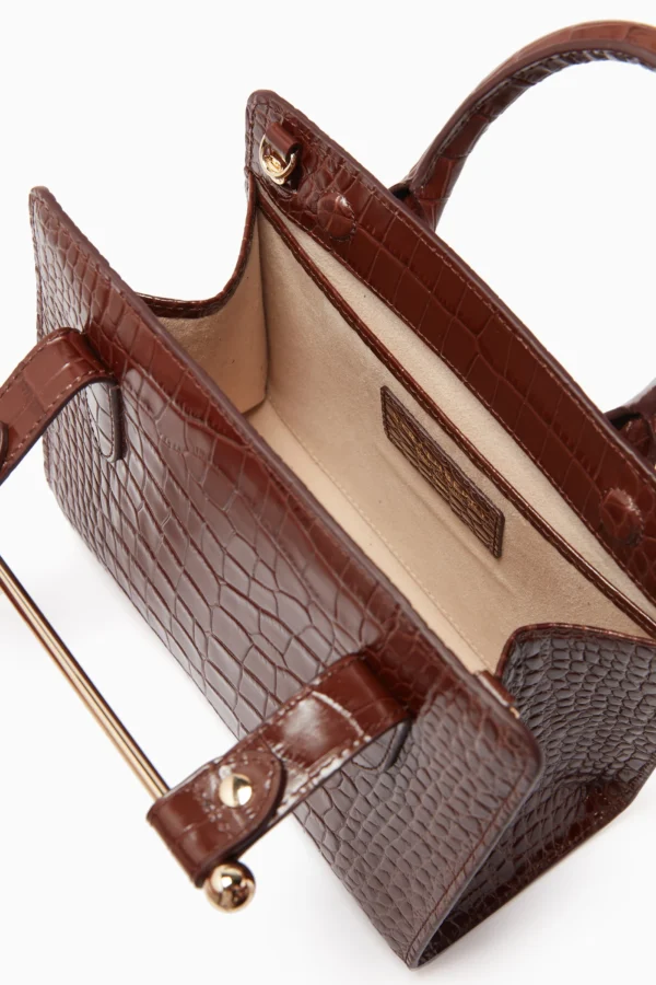 Mini Tote Croc-Embossed Leather Chocolate - Image 3