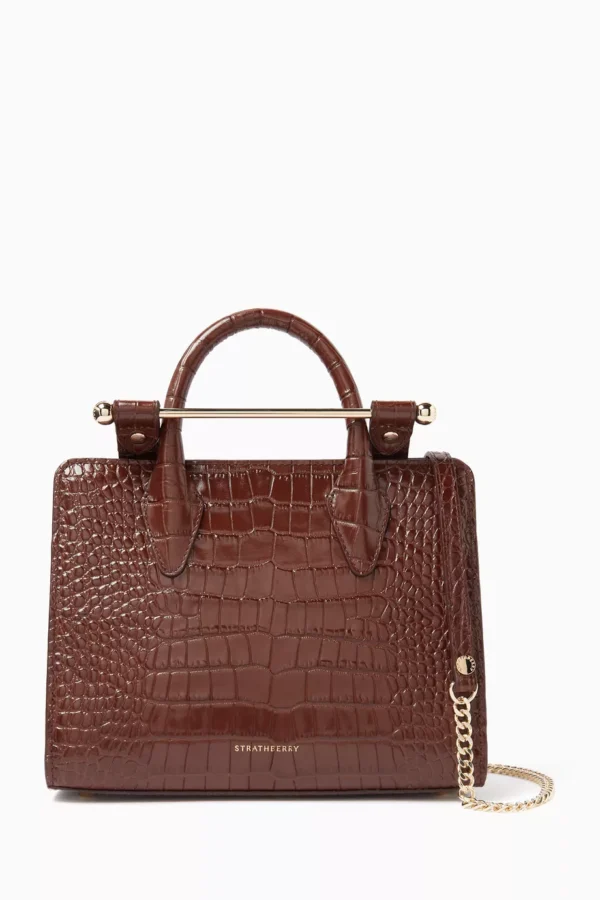 Mini Tote Croc-Embossed Leather Chocolate - Image 6