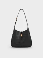 Mini Adalyn Croc-Effect Hobo Bag - Black Croco