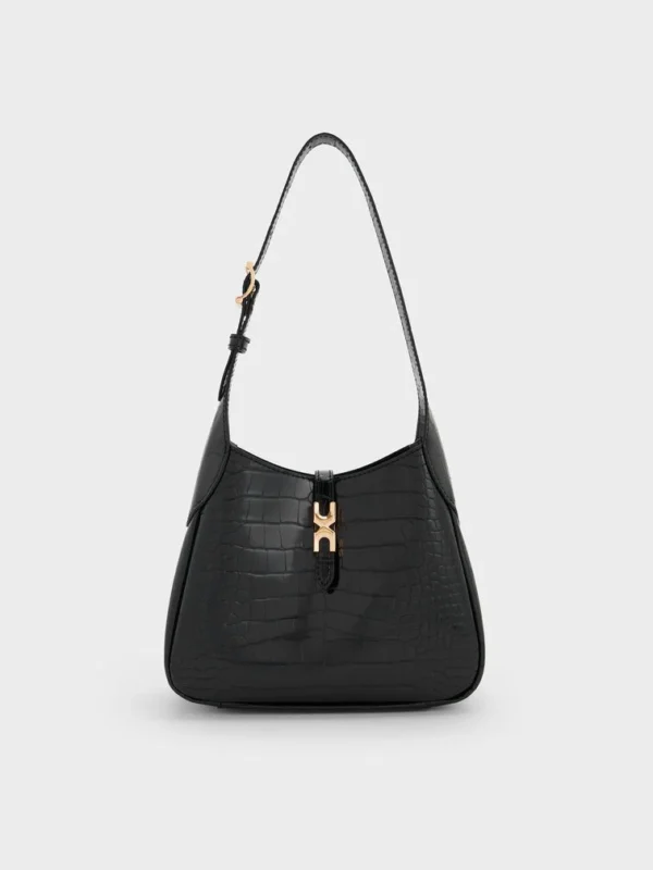 Mini Adalyn Croc-Effect Hobo Bag - Black Croco - Image 2
