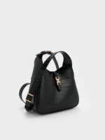 Mini Adalyn Croc-Effect Hobo Bag - Black Croco - Image 3