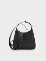 Mini Adalyn Croc-Effect Hobo Bag - Black Croco - Image 4