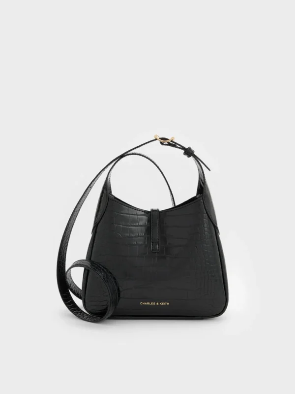 Mini Adalyn Croc-Effect Hobo Bag - Black Croco - Image 4