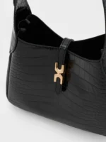 Mini Adalyn Croc-Effect Hobo Bag - Black Croco - Image 5