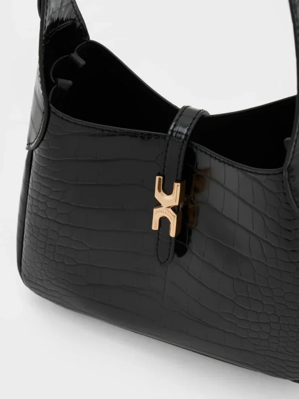 Mini Adalyn Croc-Effect Hobo Bag - Black Croco - Image 5