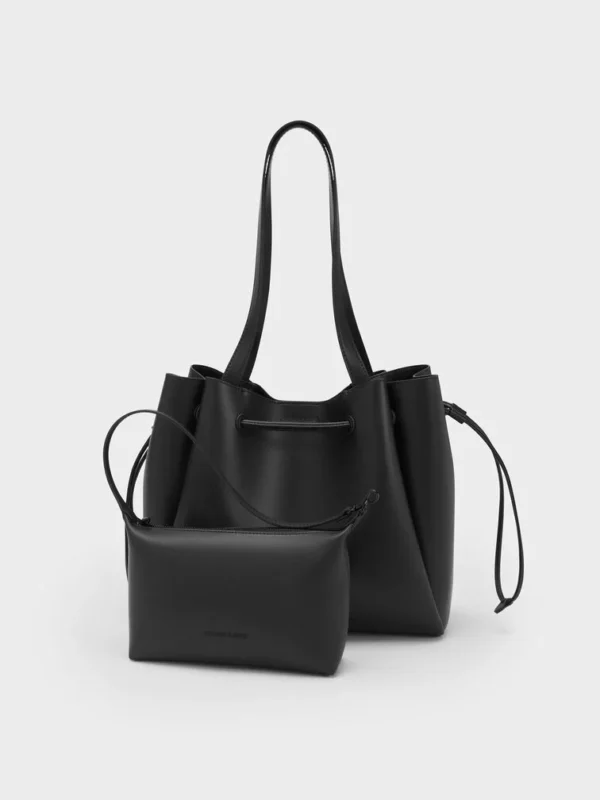 Hanya Drawstring Tote Bag - Jet Black - Image 6